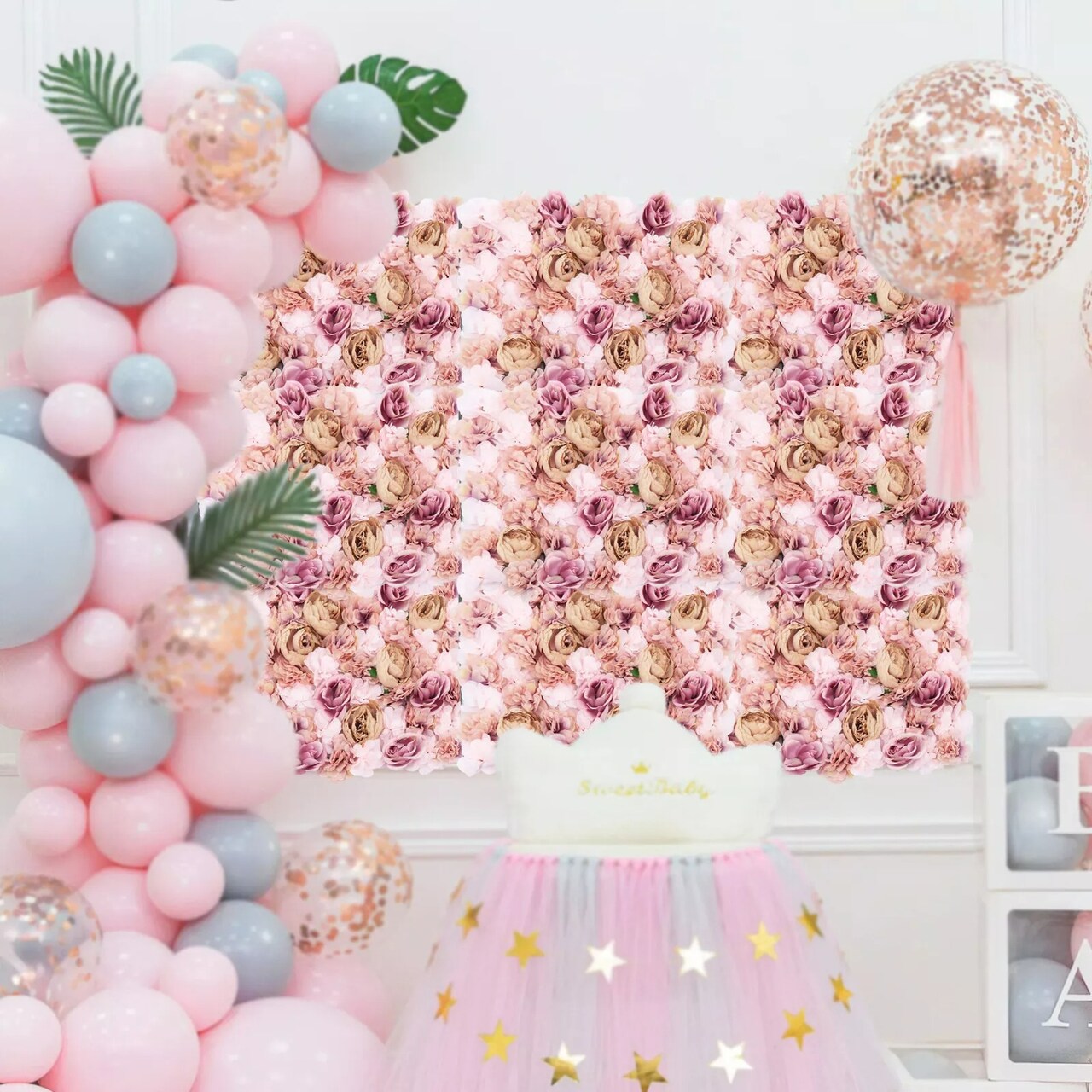 Silk Rose Artificial Flower Wall Panel Wedding Party Backdrop Decoration 60*40cm